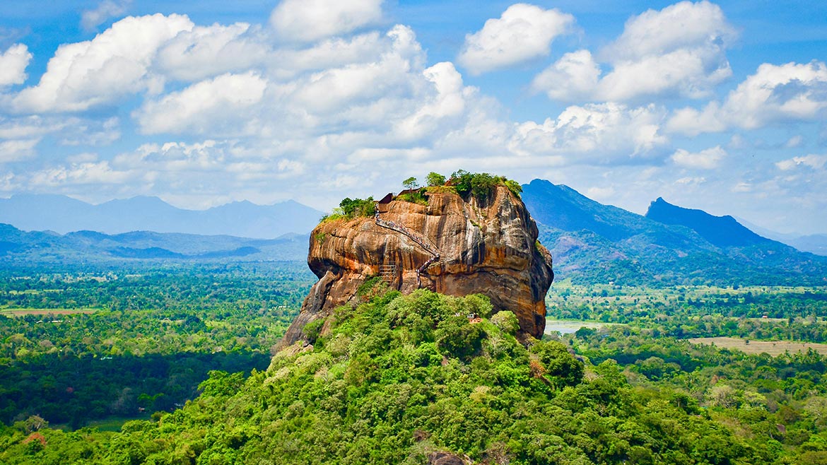 aerial view of Sigiriya rock fortress in Sri Lanka known as Lion Rock