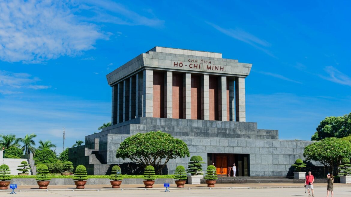 Front view of Ho Chi Minh tomb in Hanoi, Vietnam, included in tours offered with Asia Vacation Group