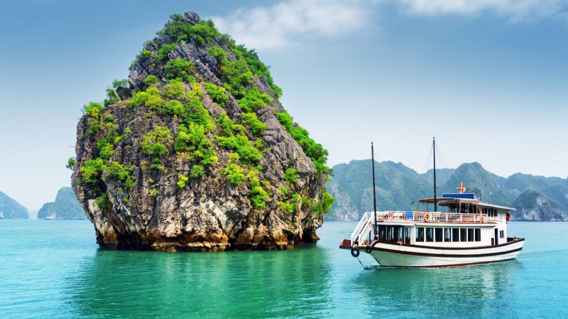 Ha long bay Cruise ship sailing, included in tours offered with Asia Vacation Group